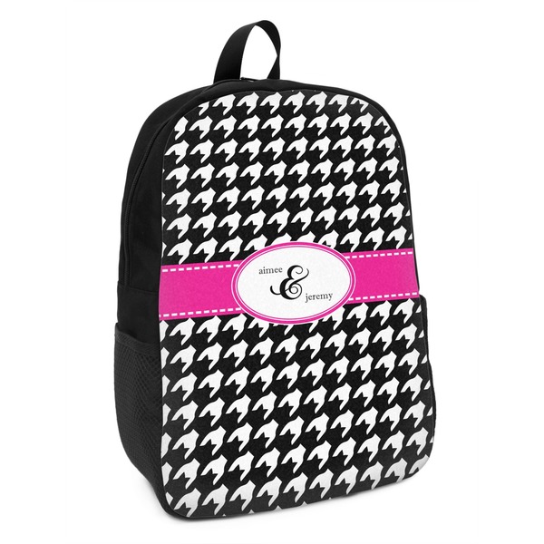 Custom Houndstooth w/Pink Accent Kids Backpack (Personalized)