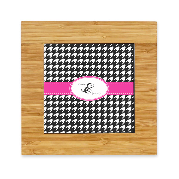 Custom Houndstooth w/Pink Accent Bamboo Trivet with Ceramic Tile Insert (Personalized)