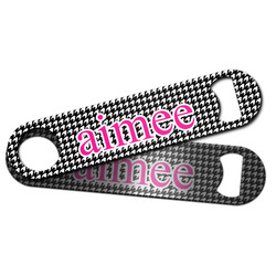 Houndstooth w/Pink Accent Bar Bottle Opener w/ Couple's Names