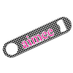 Houndstooth w/Pink Accent Bar Bottle Opener w/ Couple's Names