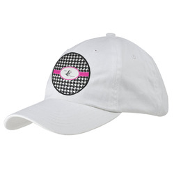 Houndstooth w/Pink Accent Baseball Cap - White (Personalized)