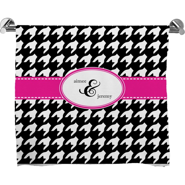 Custom Houndstooth w/Pink Accent Bath Towel (Personalized)