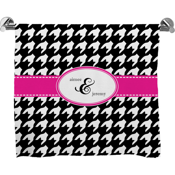 Custom Houndstooth w/Pink Accent Bath Towel (Personalized)
