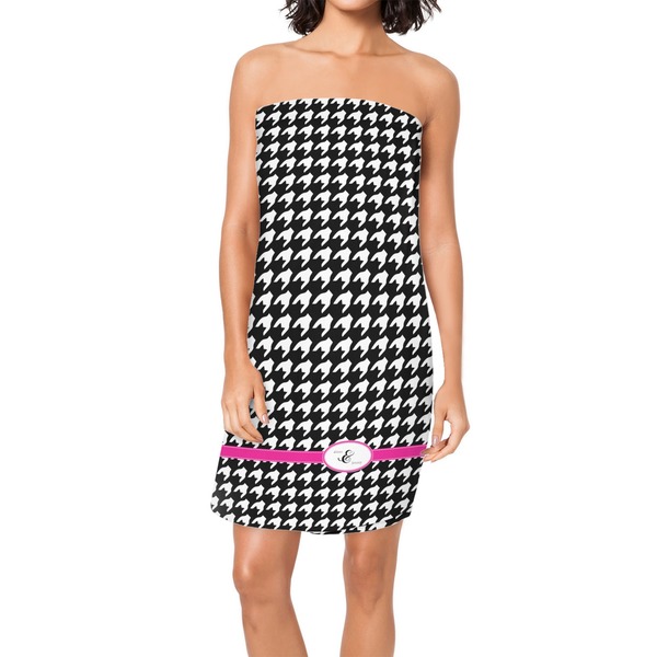 Custom Houndstooth w/Pink Accent Spa / Bath Wrap (Personalized)