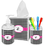 Houndstooth w/Pink Accent Acrylic Bathroom Accessories Set w/ Couple's Names