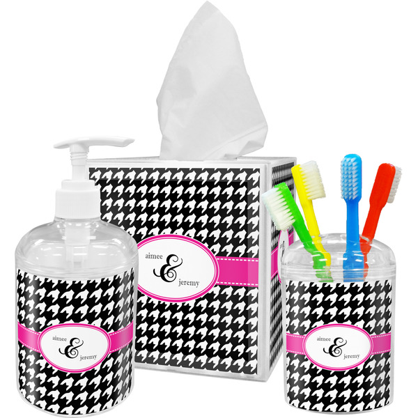 Houndstooth w/Pink Accent Bathroom Accessories Set