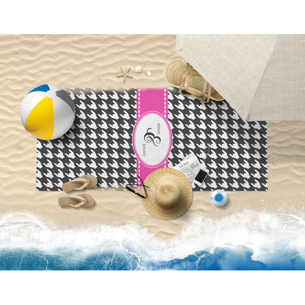 Houndstooth w/Pink Accent Beach Towel Lifestyle