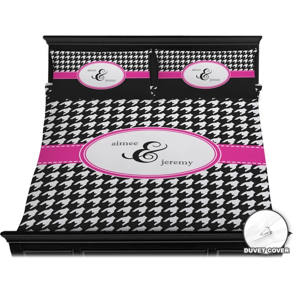 Houndstooth w/Pink Accent Bedding Set (King) - Duvet