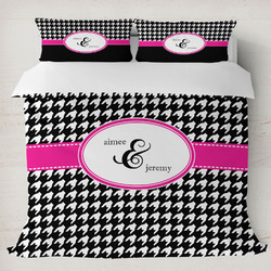 Houndstooth w/Pink Accent Duvet Cover Set - King (Personalized)