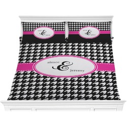 Houndstooth w/Pink Accent Comforter Set - King (Personalized)