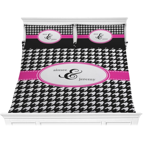 Custom Houndstooth w/Pink Accent Comforter Set - King (Personalized)