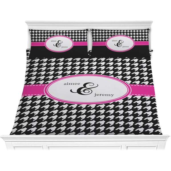 Custom Houndstooth w/Pink Accent Comforter Set - King (Personalized)