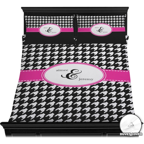 Houndstooth w/Pink Accent Bedding Set (Queen) - Duvet