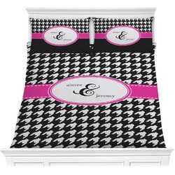 Houndstooth w/Pink Accent Comforter Set - Full / Queen (Personalized)