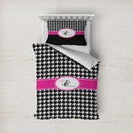 Houndstooth w/Pink Accent Duvet Cover Set - Twin (Personalized)