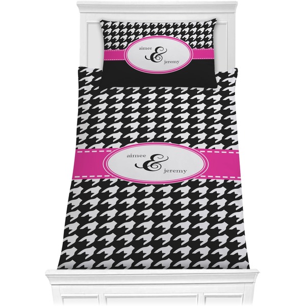 Custom Houndstooth w/Pink Accent Comforter Set - Twin (Personalized)