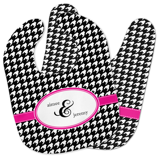 Custom Houndstooth w/Pink Accent Baby Bib w/ Couple's Names