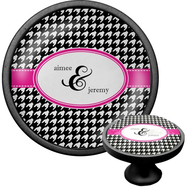 Custom Houndstooth w/Pink Accent Cabinet Knob (Black) (Personalized)