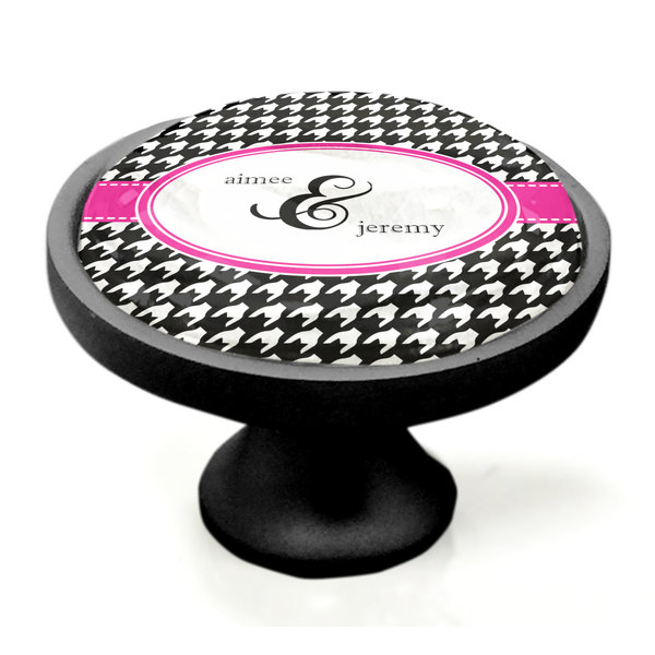 Houndstooth w/Pink Accent Black Custom Cabinet Knob (Side)