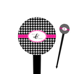 Houndstooth w/Pink Accent 4" Round Plastic Food Picks - Black - Double Sided (Personalized)