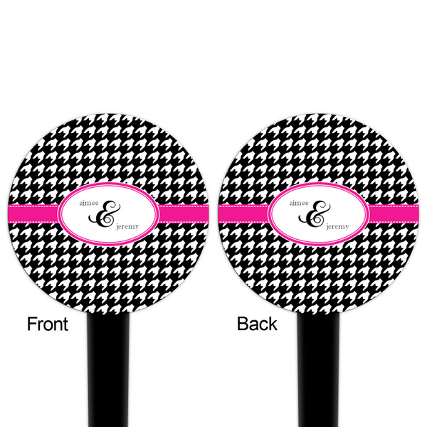 Houndstooth w/Pink Accent Black Plastic 4" Food Pick - Round - Double Sided - Front & Back