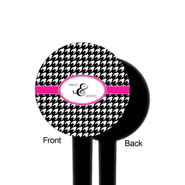 Houndstooth w/Pink Accent Black Plastic 4" Food Pick - Round - Single Sided - Front & Back