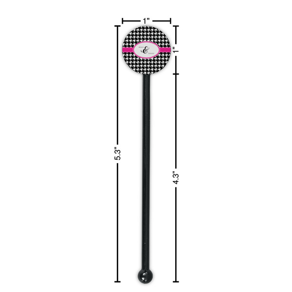 Houndstooth w/Pink Accent Black Plastic 5.5" Stir Stick - Round - Dimensions