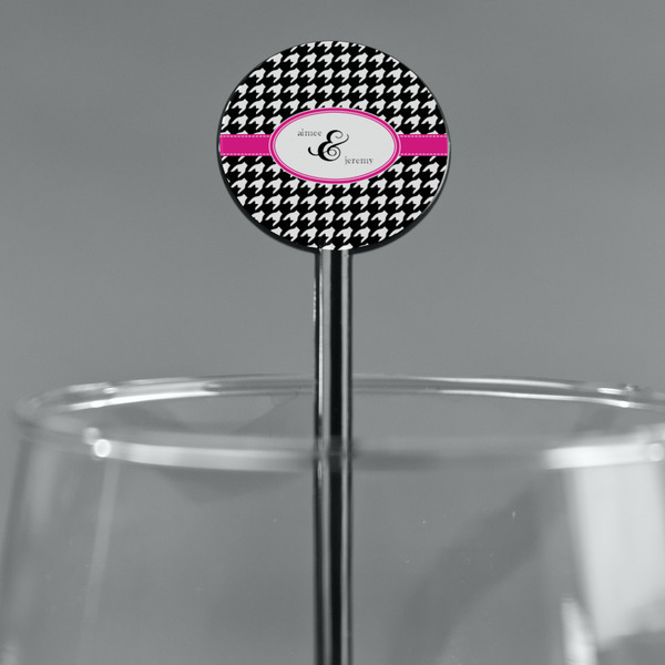 Houndstooth w/Pink Accent Black Plastic 5.5" Stir Stick - Round - Main