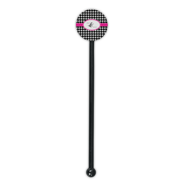 Houndstooth w/Pink Accent Black Plastic 5.5" Stir Stick - Round - Single Stick