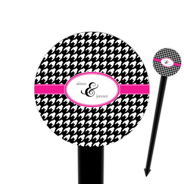 Custom Houndstooth w/Pink Accent 6" Round Plastic Food Picks - Black - Double Sided (Personalized)
