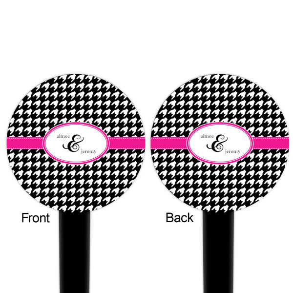 Houndstooth w/Pink Accent Black Plastic 6" Food Pick - Round - Double Sided - Front & Back