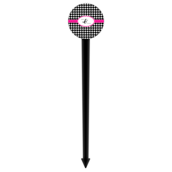 Houndstooth w/Pink Accent Black Plastic 6" Food Pick - Round - Single Pick