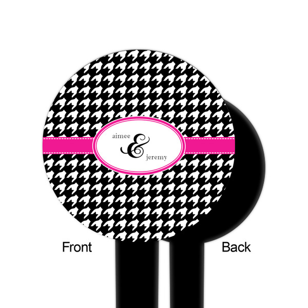 Houndstooth w/Pink Accent Black Plastic 6" Food Pick - Round - Single Sided - Front & Back