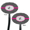 Houndstooth w/Pink Accent Black Plastic 7" Stir Stick - Double Sided - Oval - Front & Back