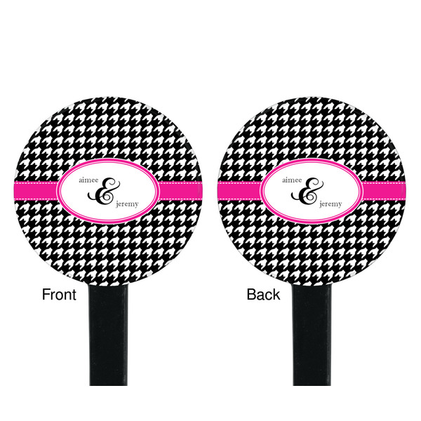 Houndstooth w/Pink Accent Black Plastic 7" Stir Stick - Double Sided - Round - Front & Back