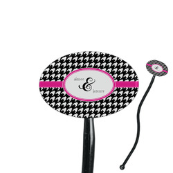 Houndstooth w/Pink Accent 7" Oval Plastic Stir Sticks - Black - Single Sided (Personalized)