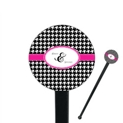 Houndstooth w/Pink Accent 7" Round Plastic Stir Sticks - Black - Double Sided (Personalized)