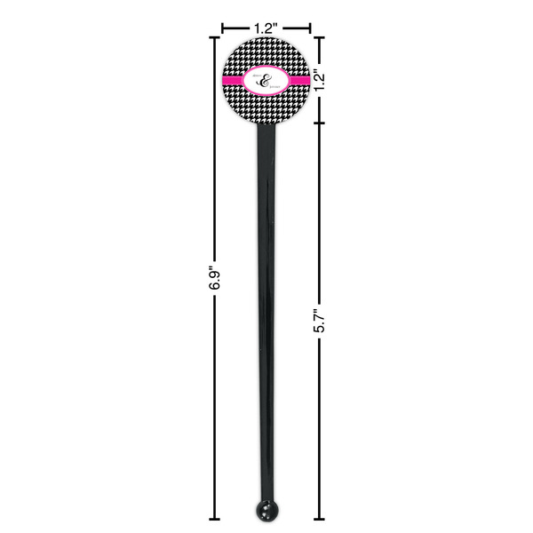 Houndstooth w/Pink Accent Black Plastic 7" Stir Stick - Round - Dimensions