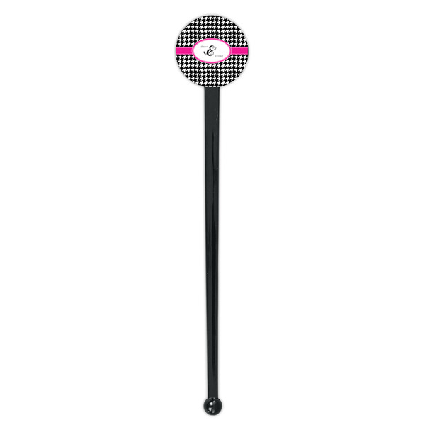 Houndstooth w/Pink Accent Black Plastic 7" Stir Stick - Round - Single Stick