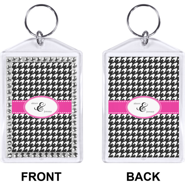 Houndstooth w/Pink Accent Bling Keychain (Front + Back)