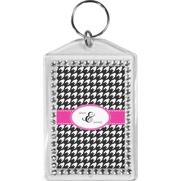 Custom Houndstooth w/Pink Accent Bling Keychain (Personalized)