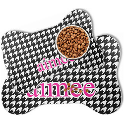 Houndstooth w/Pink Accent Bone Shaped Dog Food Mat (Personalized)