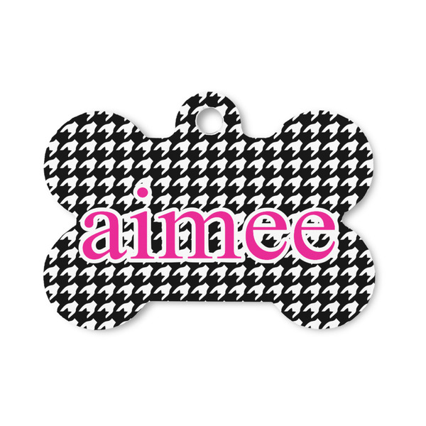 Custom Houndstooth w/Pink Accent Bone Shaped Dog ID Tag - Small (Personalized)