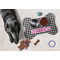 Houndstooth w/Pink Accent Bone Shaped Mat w/ Food & Water