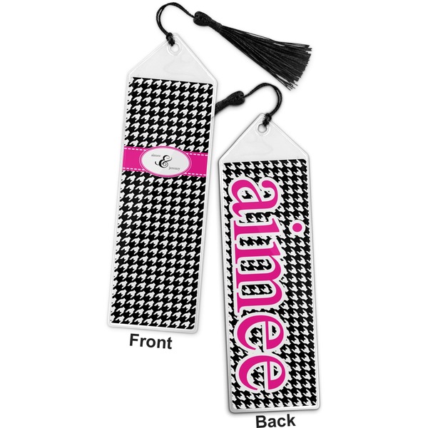 Houndstooth w/Pink Accent Bookmark with tassel - Front and Back