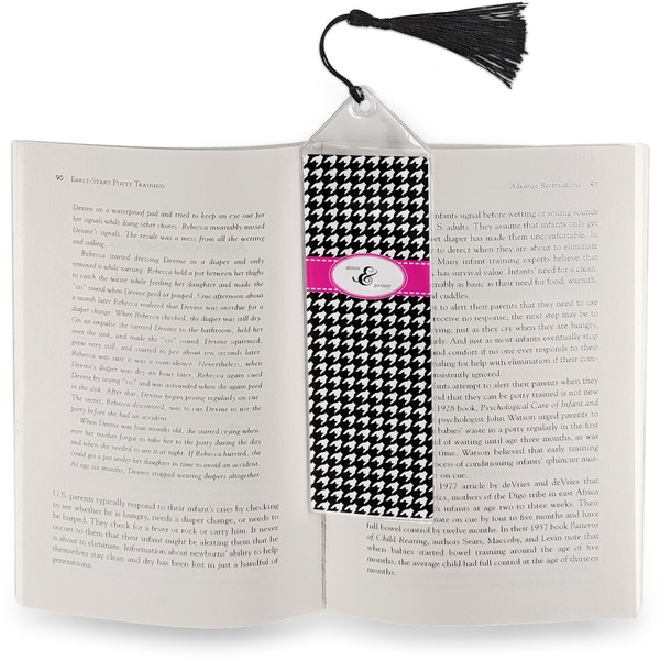 Houndstooth w/Pink Accent Bookmark with tassel - In book