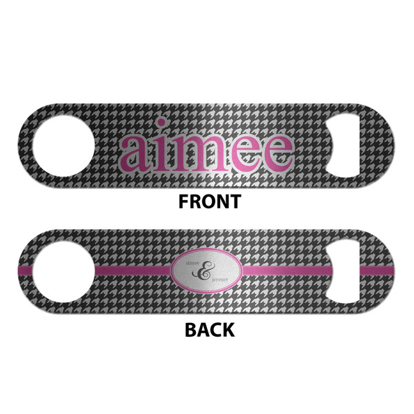 Houndstooth w/Pink Accent Bottle Opener - Front & Back