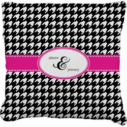 Houndstooth w/Pink Accent Faux-Linen Throw Pillow 16" (Personalized)