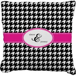 Houndstooth w/Pink Accent Faux-Linen Throw Pillow 18" (Personalized)