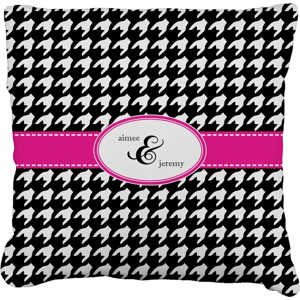 Custom Houndstooth w/Pink Accent Faux-Linen Throw Pillow 20" (Personalized)